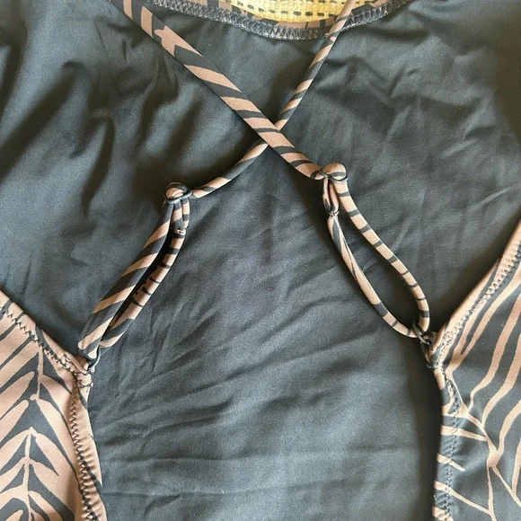 Vuori Black and Brown Leaf Print One Piece Swimsuit - Picture 3 of 8